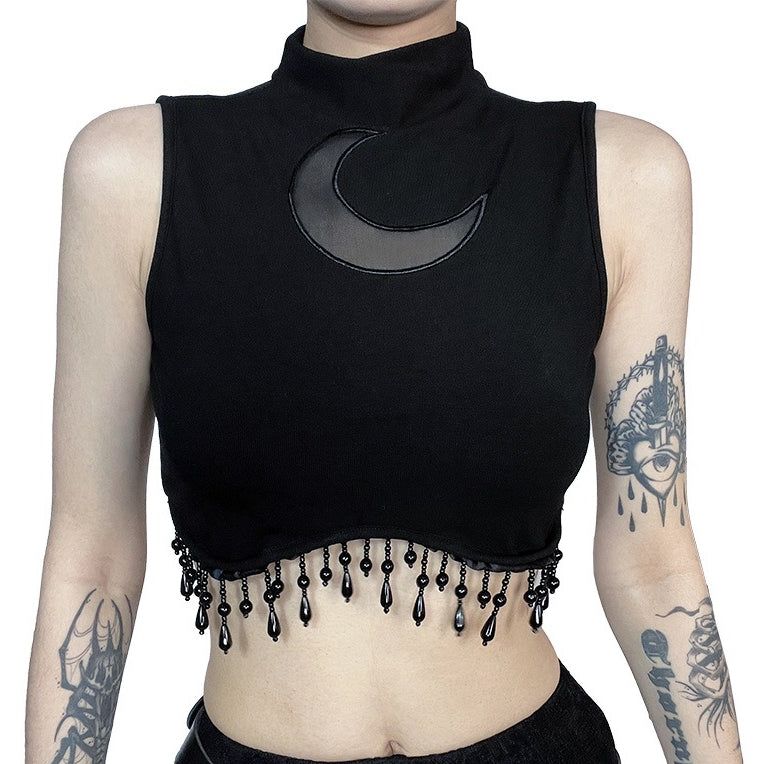 Crescent Moon Turtleneck Crop Tank Top