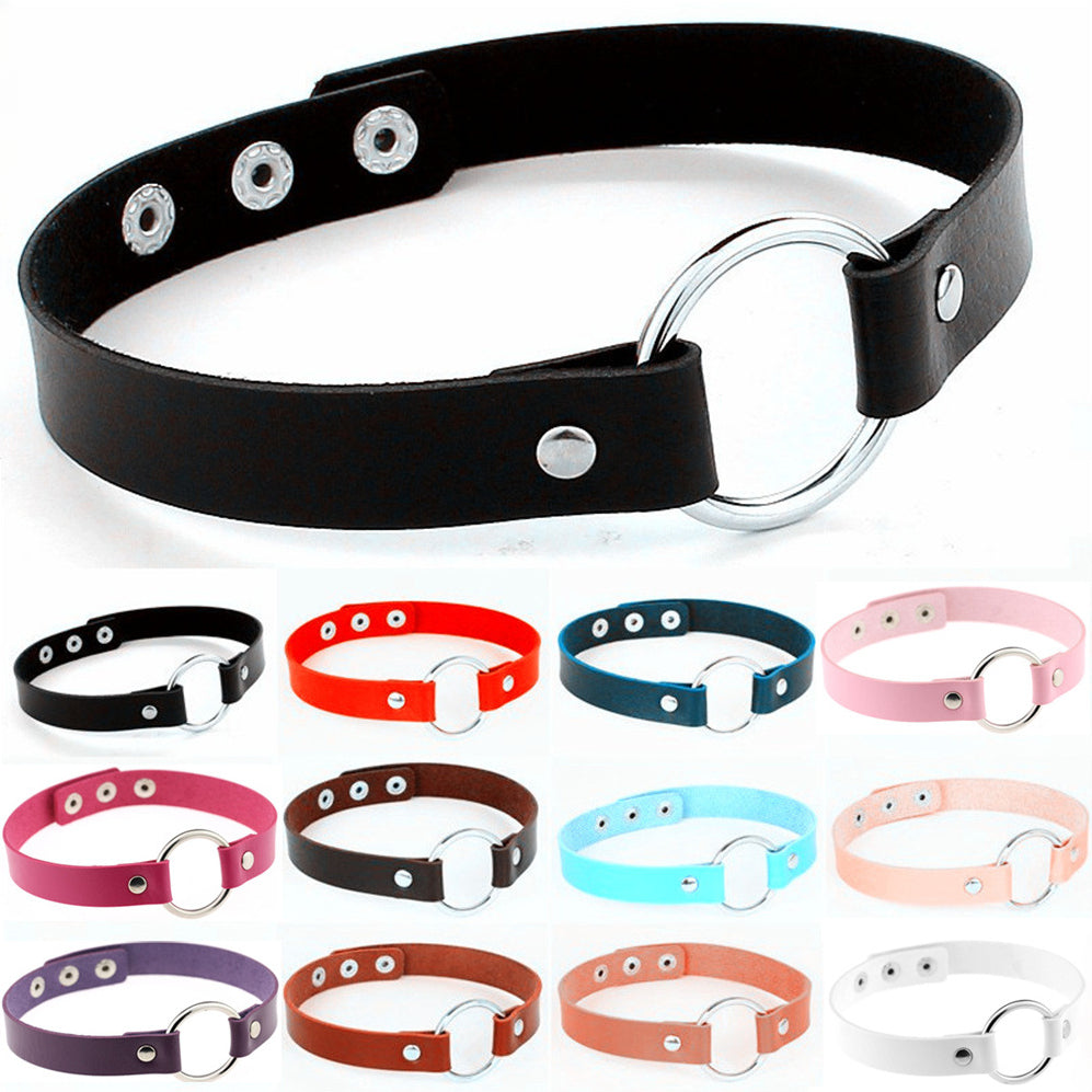 Metal Ring Leather Choker