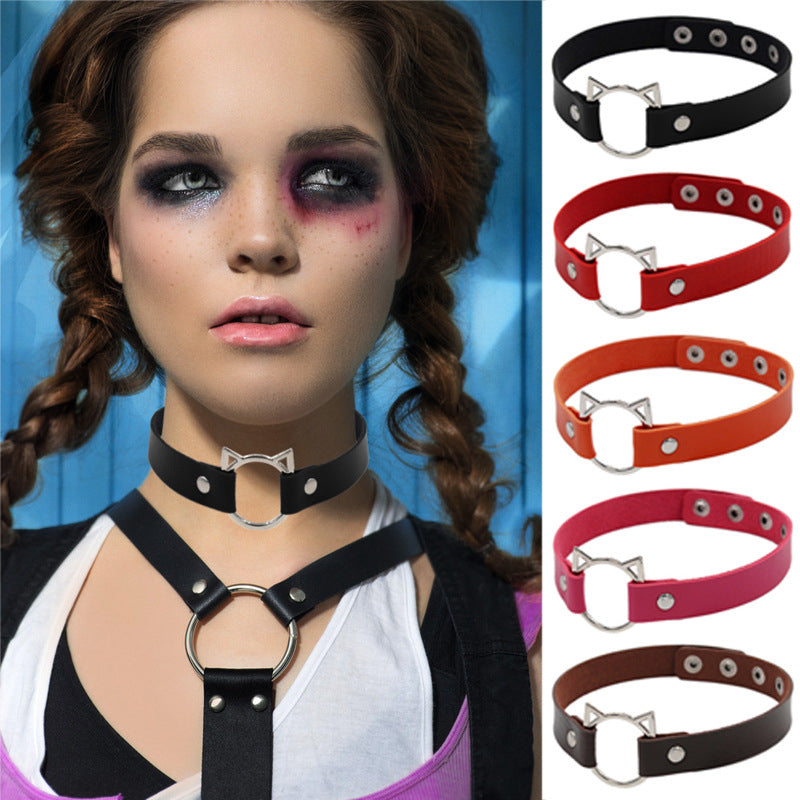 Cute Cat Head Soft Leather Choker