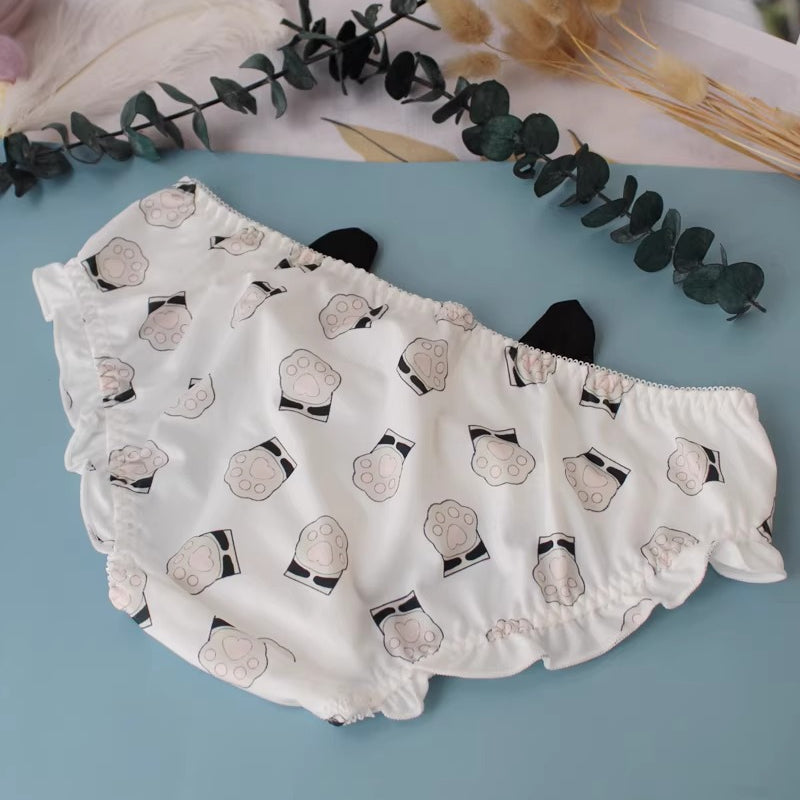Cat Paw Ruffled Panties with Bow