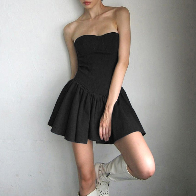 Black Mini A Line Tube Dress