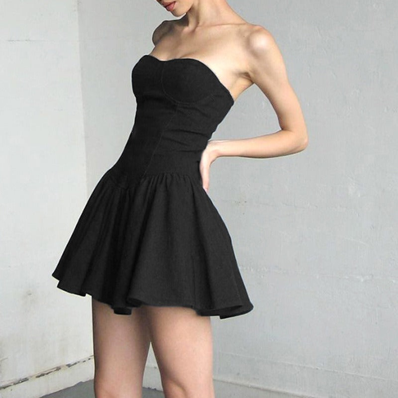 Black Mini A Line Tube Dress