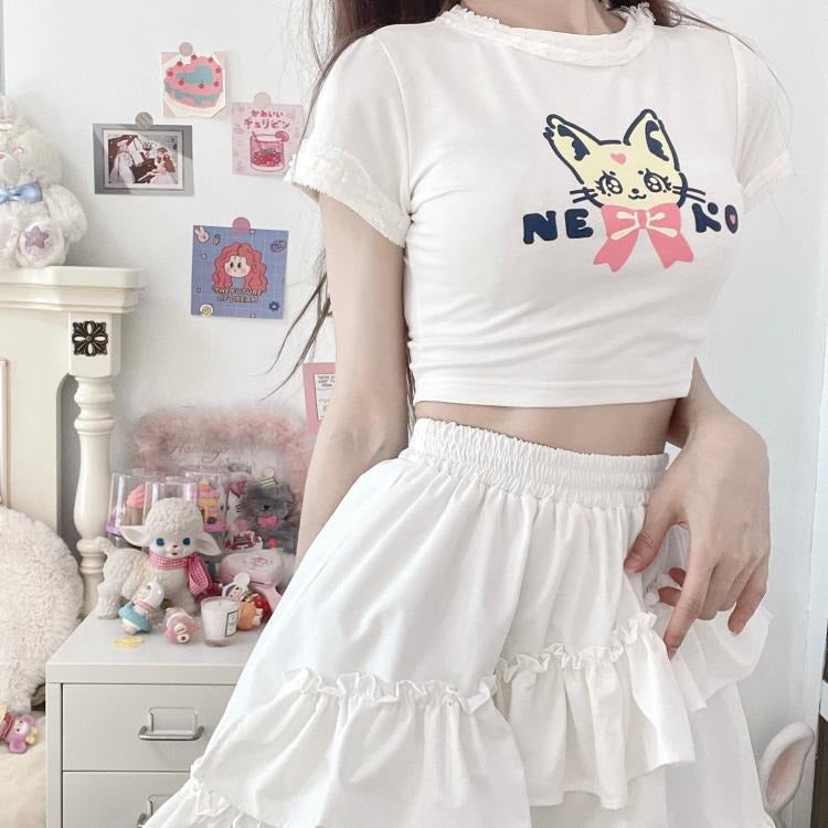 Kawaii Cat Print Crop Top