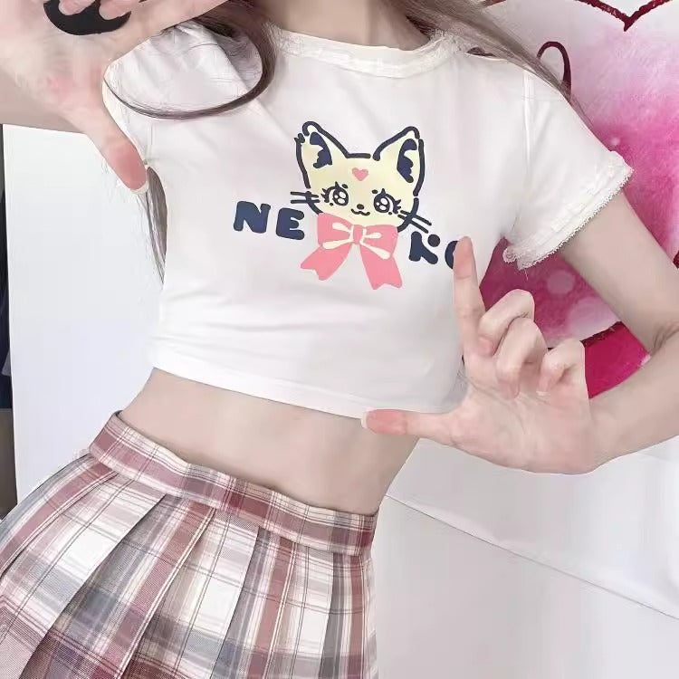 Kawaii Cat Print Crop Top