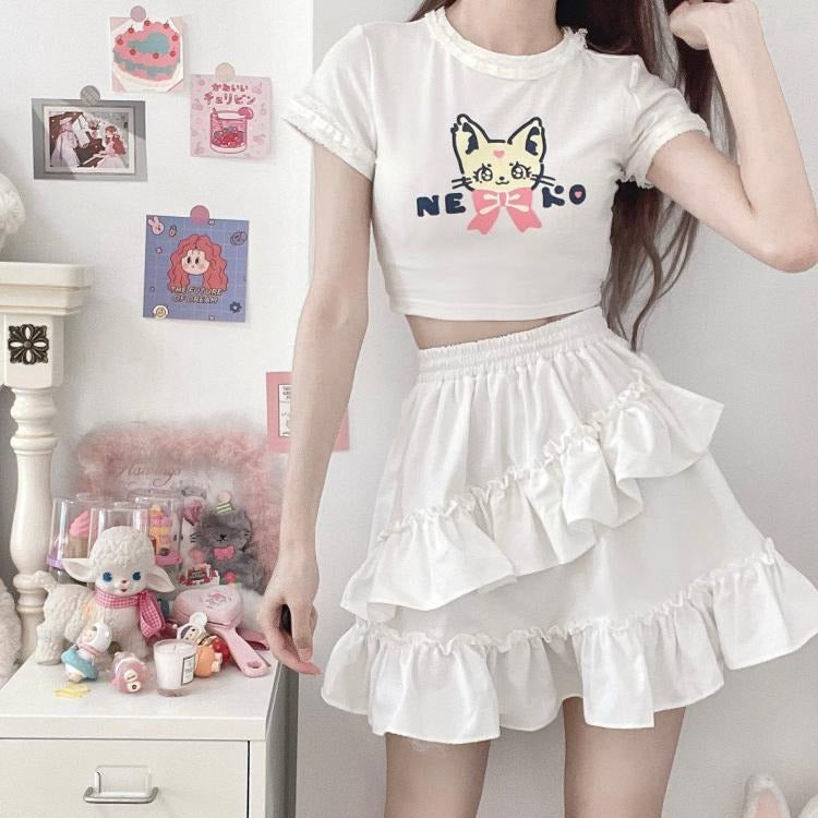 Kawaii Cat Print Crop Top