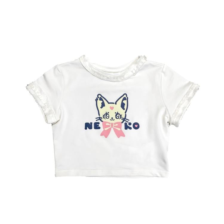 Kawaii Cat Print Crop Top