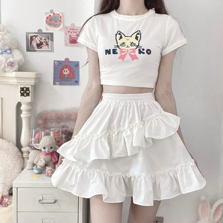 Kawaii Cat Print Crop Top