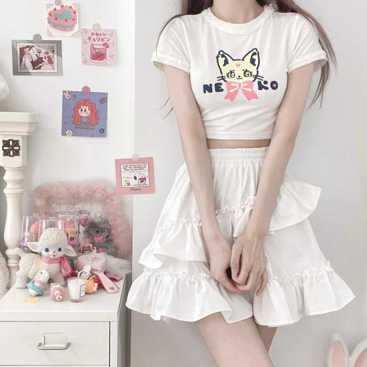 Kawaii Cat Print Crop Top